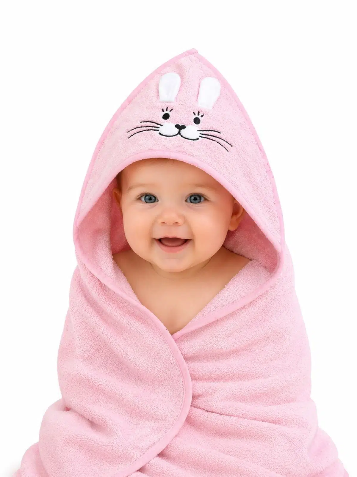 %100 Pamuk Yenidoğan Bebek Kundak Nakışlı Banyo Havlusu - Pembe