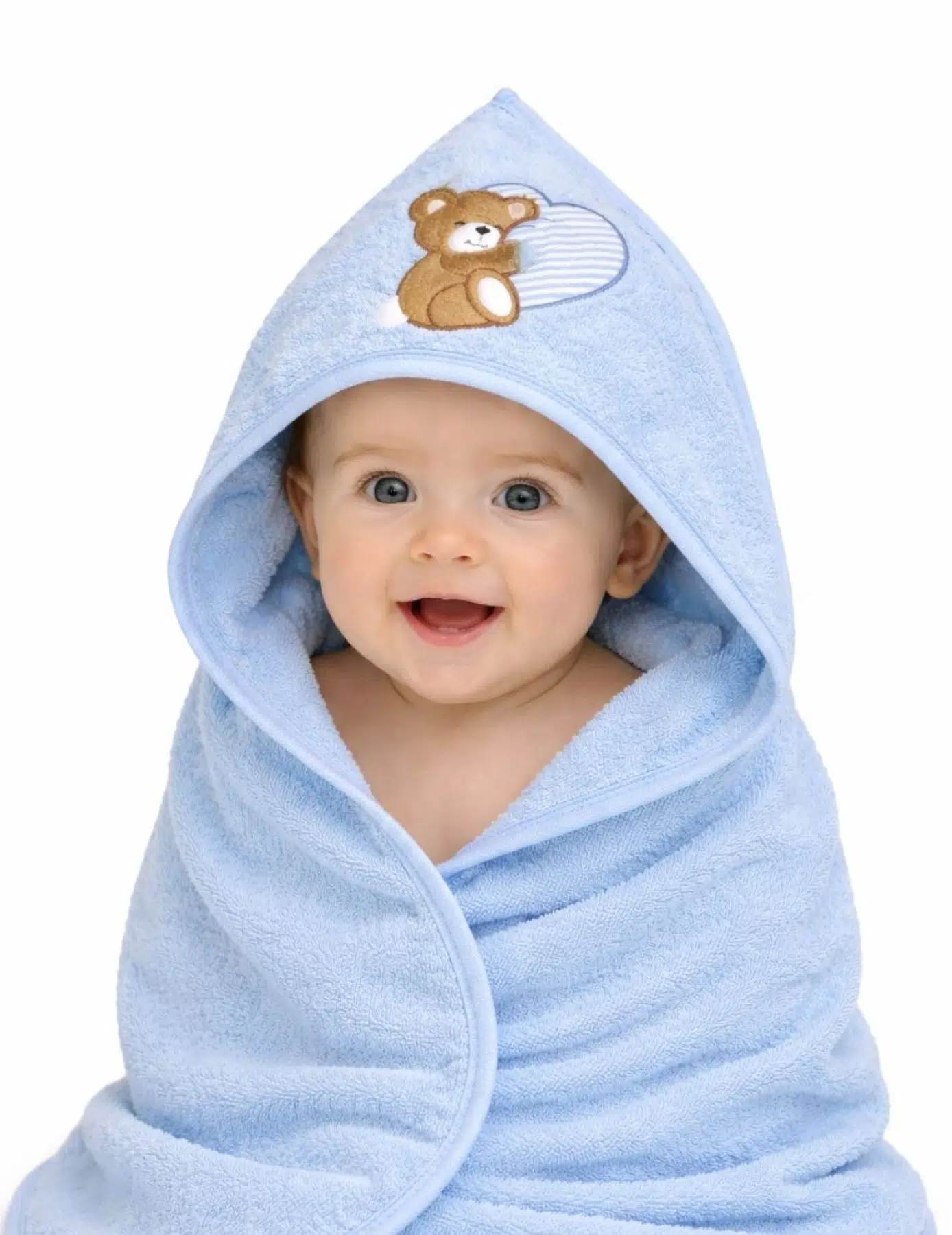 %100 Pamuk Yenidoğan Bebek Kundak Nakışlı Banyo Havlusu - Mavi