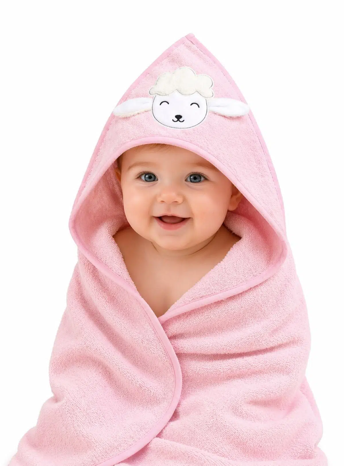 %100 Pamuk Yenidoğan Bebek Kundak Nakışlı Banyo Havlusu - Pembe