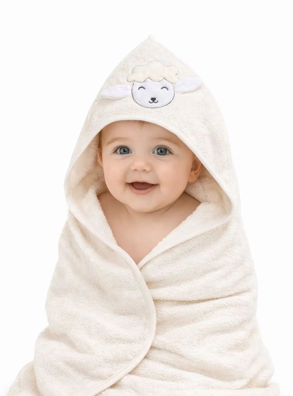 %100 Pamuk Yenidoğan Bebek Kundak Nakışlı Banyo Havlusu - krem